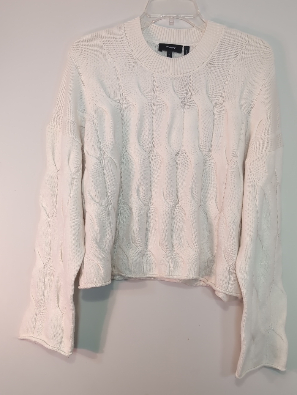 Theory Cream Cable Knit Scoop-Neck Cashmere Sweater